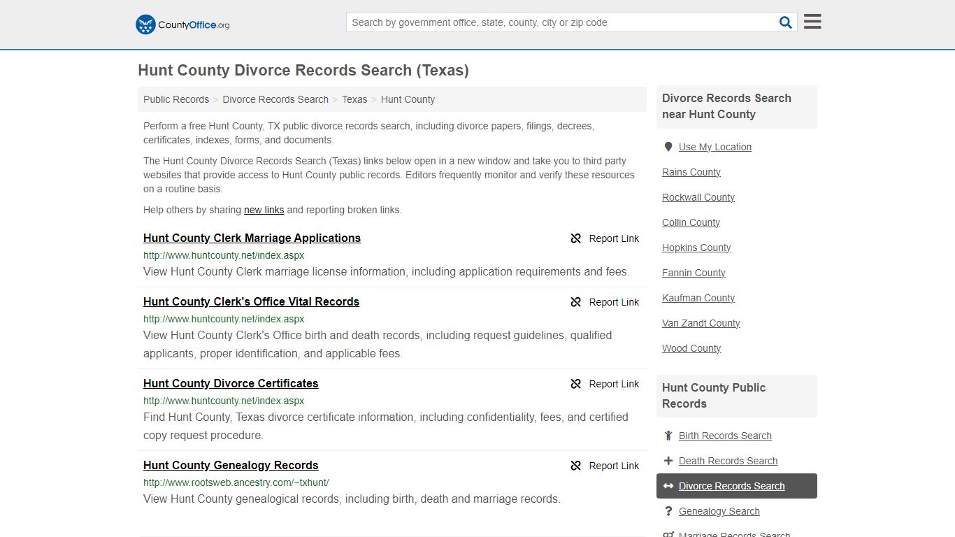 Hunt County Divorce Records Search (Texas) - County Office