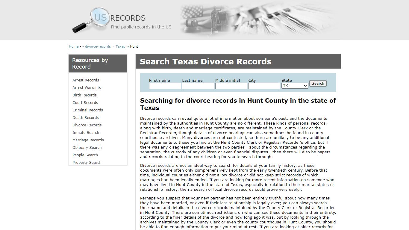 Search Divorce Records Hunt Texas | US Records