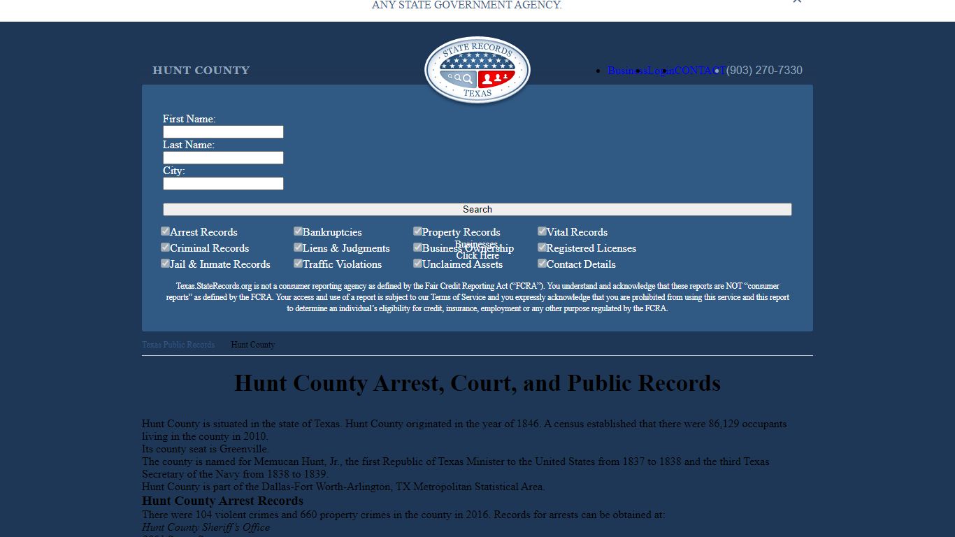 Hunt County Arrest, Court, and Public Records